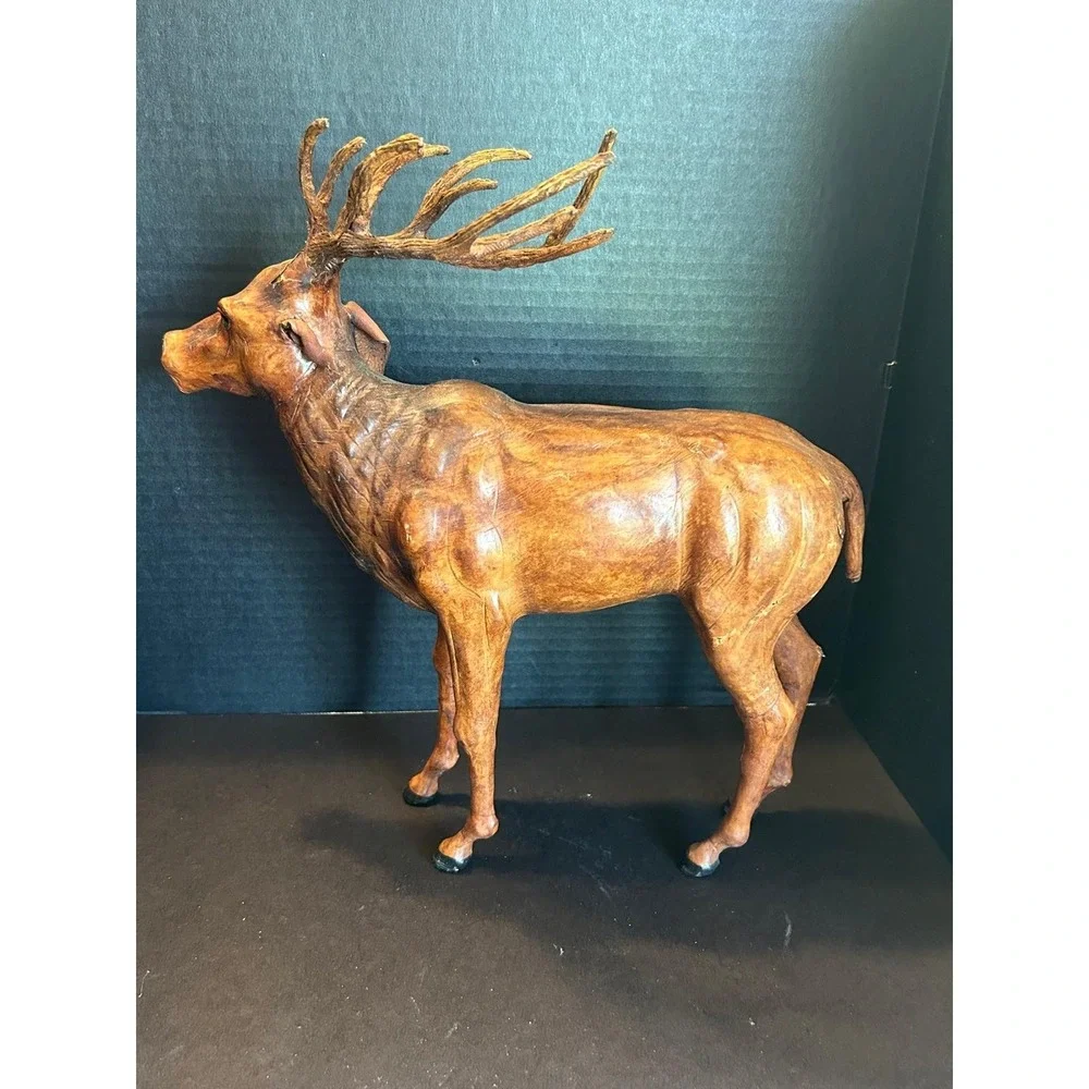 Vintage Leather Wrapped Deer Stag Statue 12